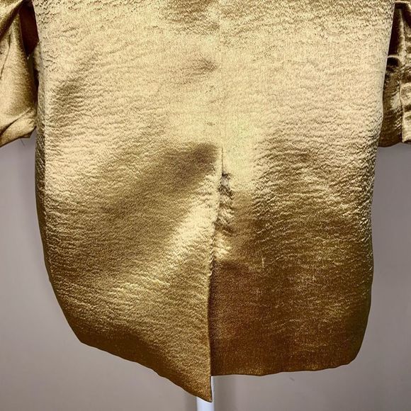 Cinq a Sept Satin Kylie Blazer Size 2 Small Metallic Gold Notched Lapel - Picture 8 of 12